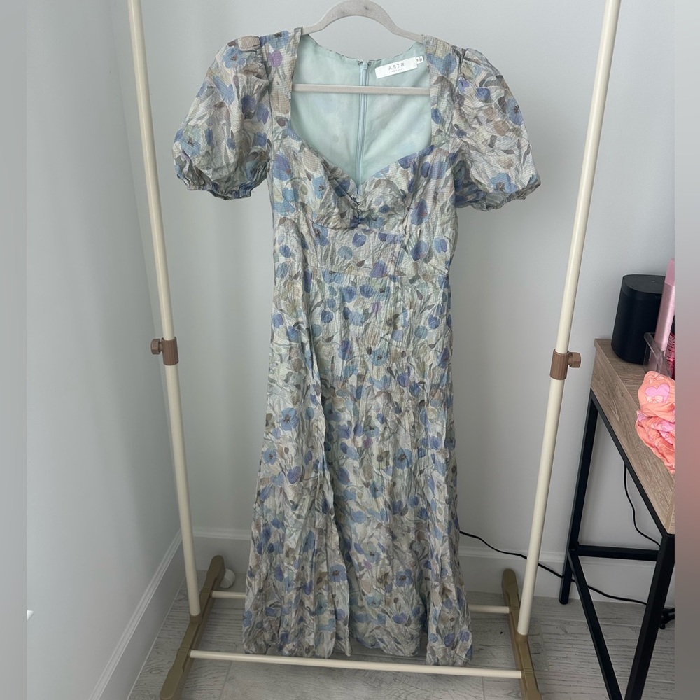 Astr Blue and Cream Floral Maxi Dress